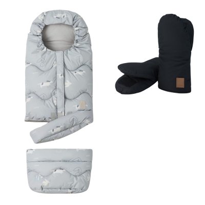 Leokid Set Fusak Transformer + Rukavice na kočárek - Light Grey Woof/Black