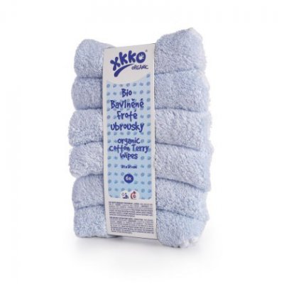 XKKO Organic bavlněné froté ubrousky  - Baby Blue 21 x 21 - 6 ks