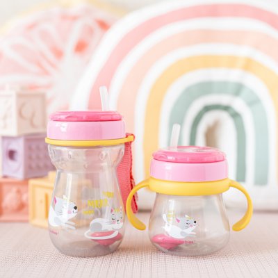 Canpol hrníček sportovní s nevylévací slámkou a závažím 350 ml - Růžová - obrázek