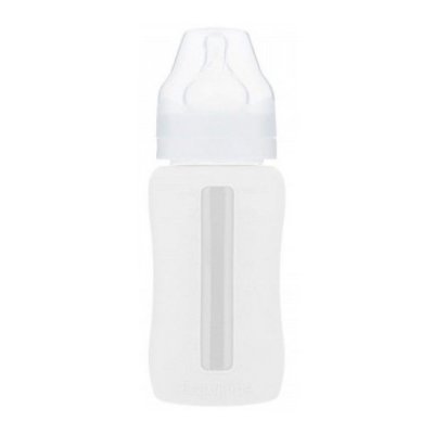 EcoViking kojenecká lahev skleněná 240 ml široká silikonový obal - Bílá
