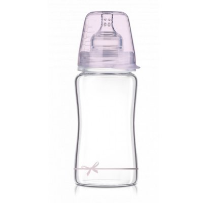 Lovi Baby Shower láhev skleněná 250 ml - Růžová, 0m+