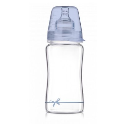 Lovi Baby Shower láhev skleněná 250 ml - Modrá, 0m+