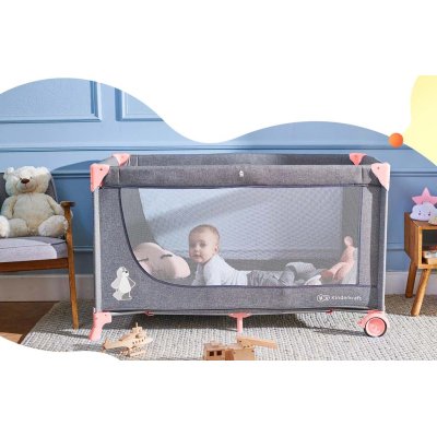 Kinderkraft cestovní postýlka Joy - Pink - obrázek